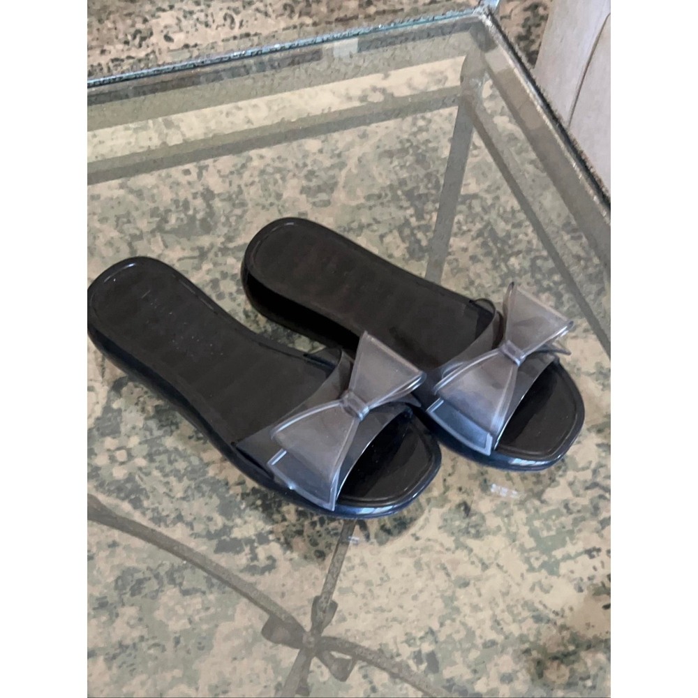 Kate Spade New York Black Bow Sandals Women's Size 9 Flat Slip On Rubber Shoes